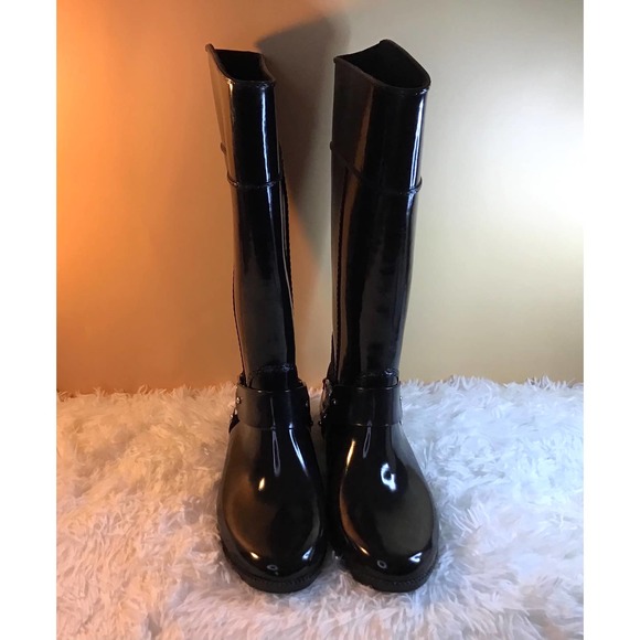 Michael Kors Women's Black Glossy Rain Boots Sz 10 - Picture 3 of 5